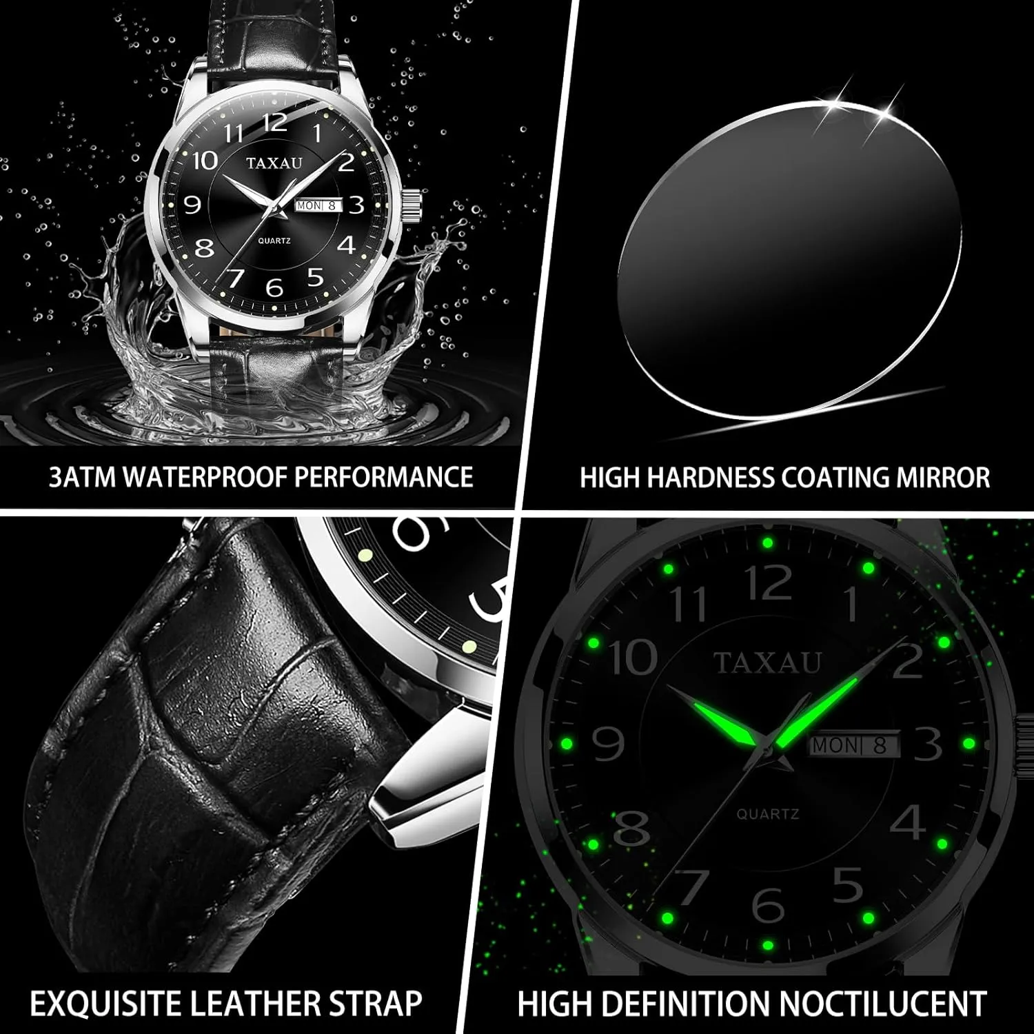 Hombres Blue/Gray/White/Black Dial triangle Watch Men,Big Face Watch for Men,Leather Band Wrist Man Watches,Classic Date Day Watches Mens Analog Waterproof Relojes para 