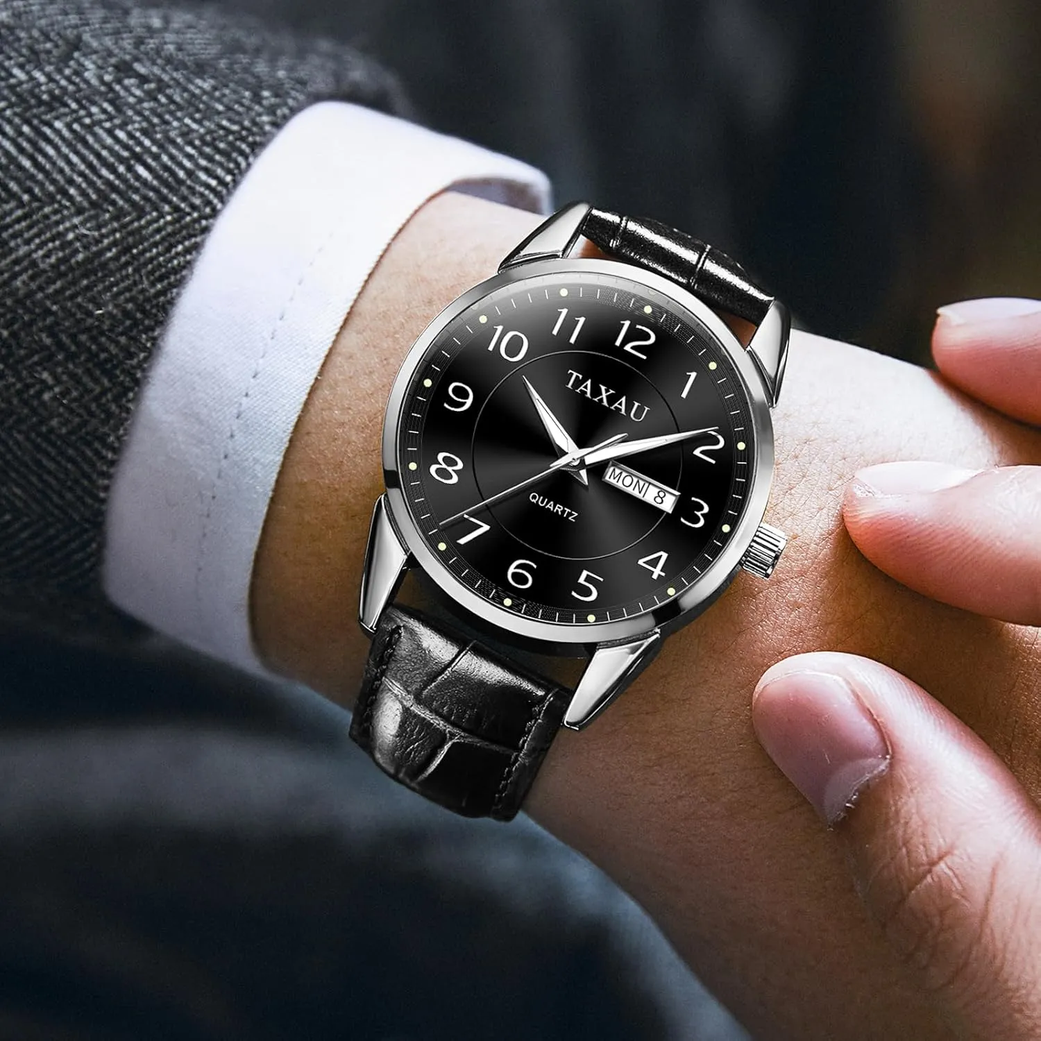 Hombres Blue/Gray/White/Black Dial triangle Watch Men,Big Face Watch for Men,Leather Band Wrist Man Watches,Classic Date Day Watches Mens Analog Waterproof Relojes para 