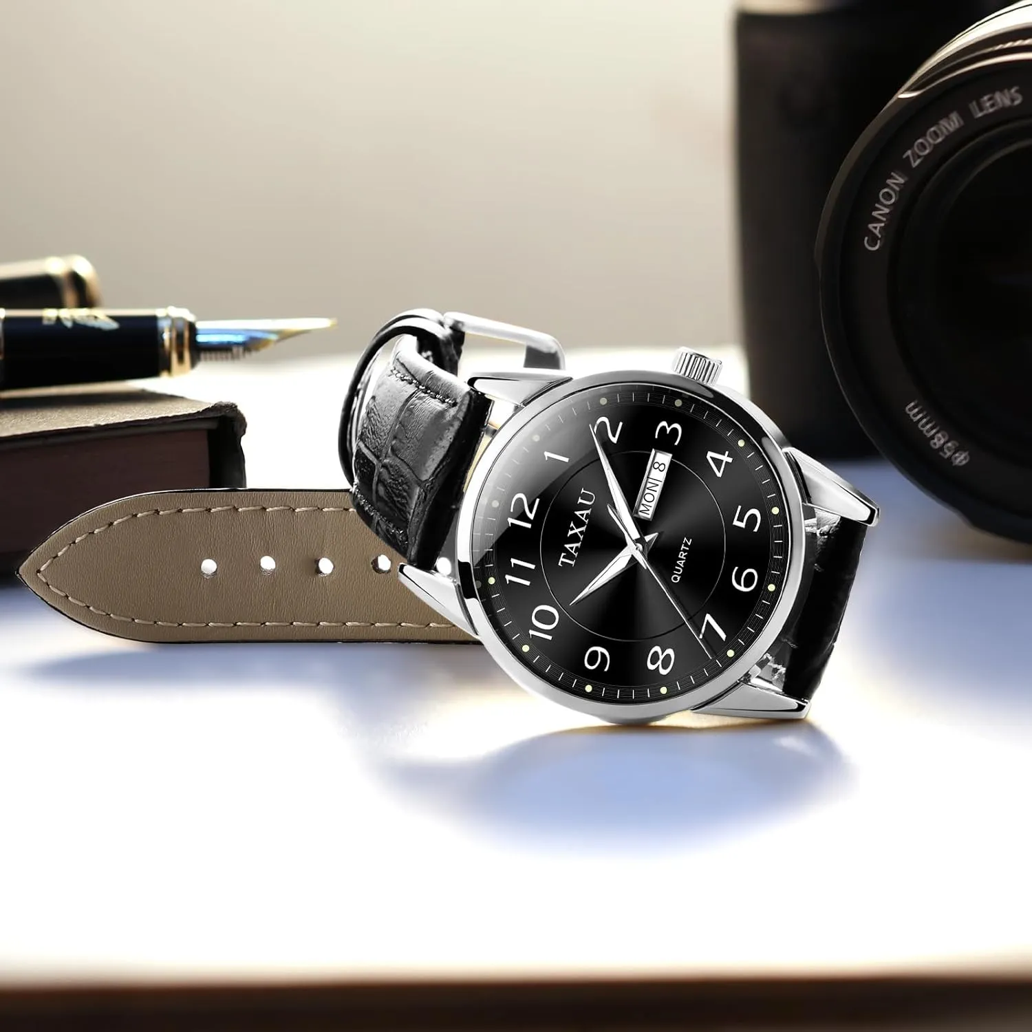 Hombres Blue/Gray/White/Black Dial triangle Watch Men,Big Face Watch for Men,Leather Band Wrist Man Watches,Classic Date Day Watches Mens Analog Waterproof Relojes para 