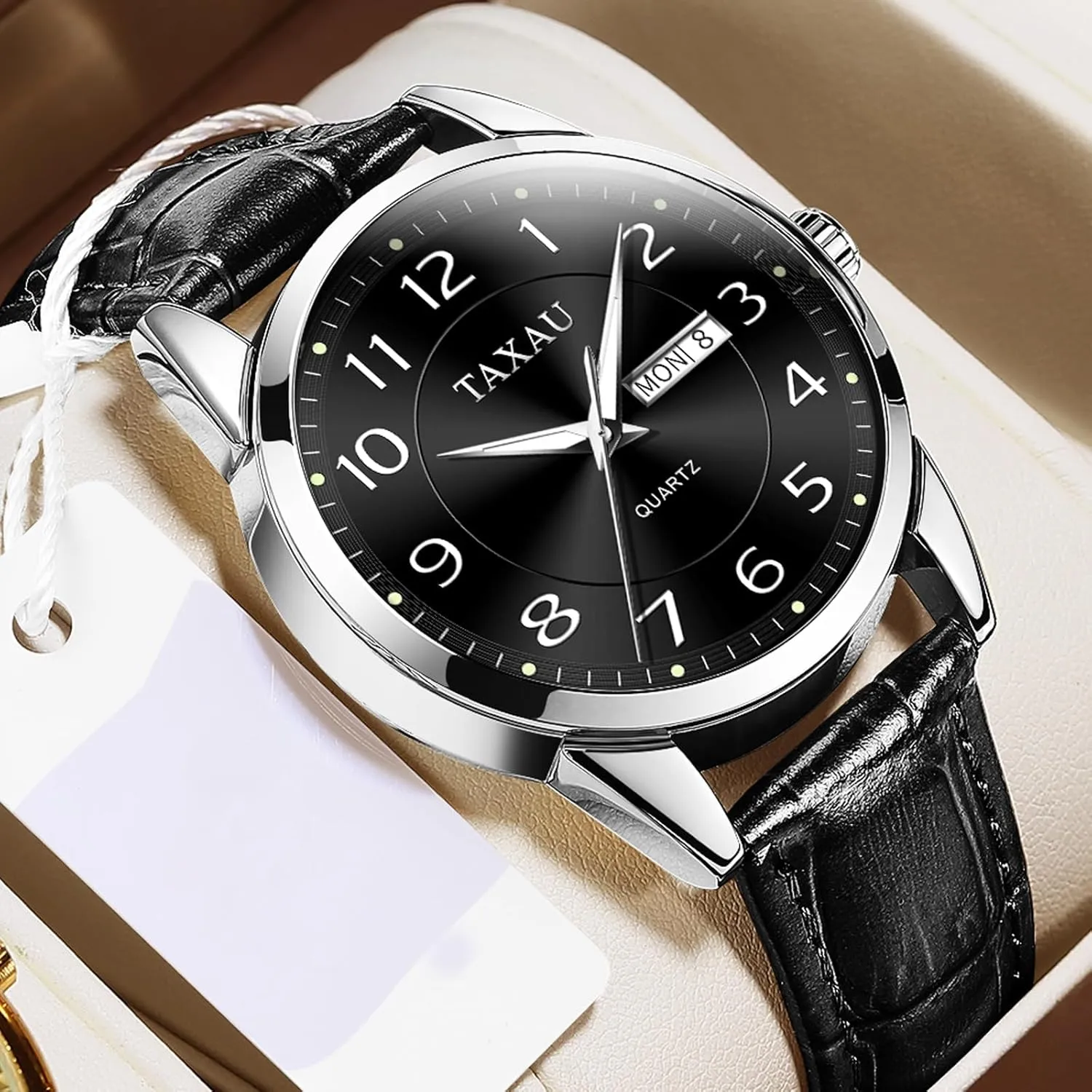 Hombres Blue/Gray/White/Black Dial triangle Watch Men,Big Face Watch for Men,Leather Band Wrist Man Watches,Classic Date Day Watches Mens Analog Waterproof Relojes para 