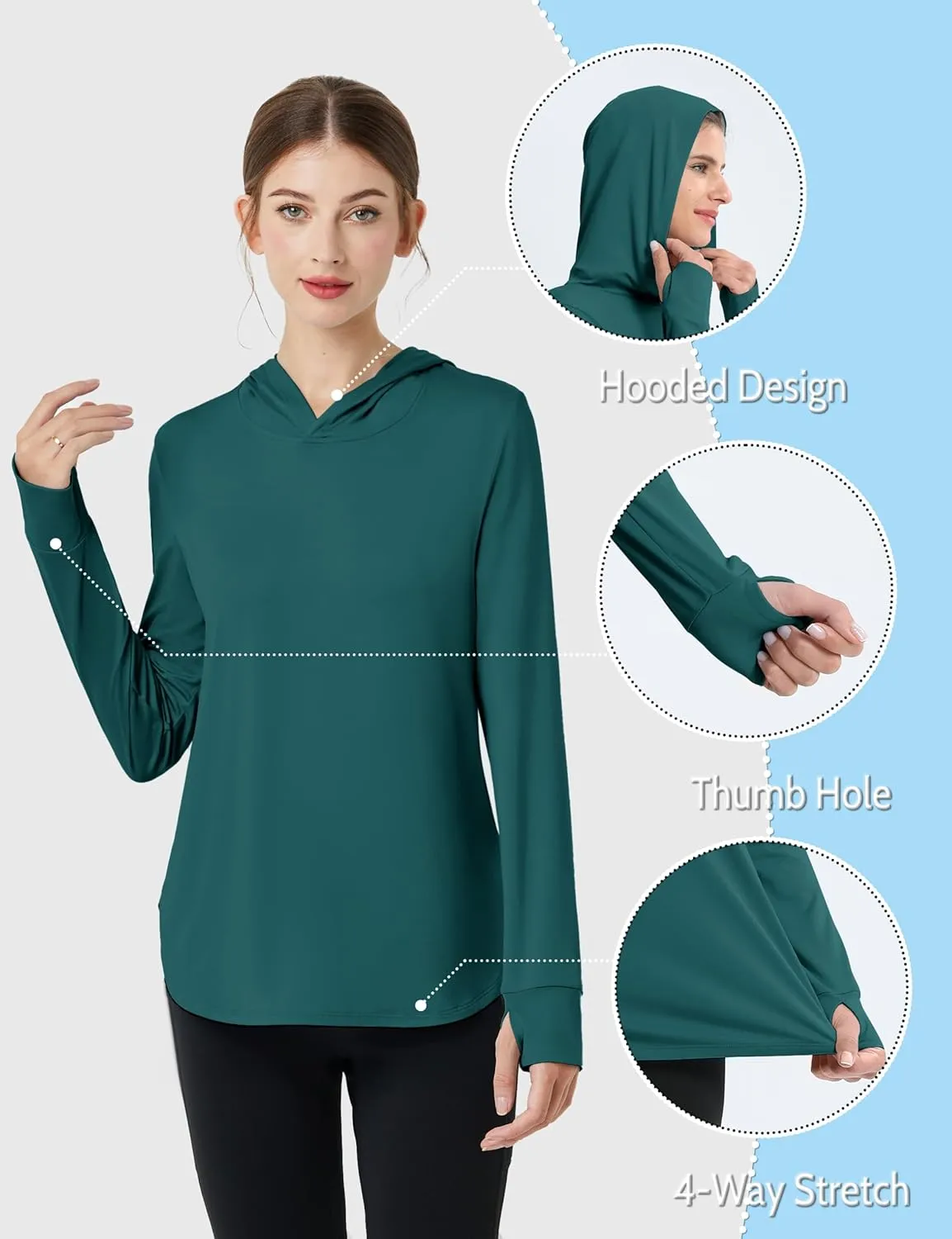 Hoodies UPF 80  UV Shirts Long Sleeve Lightweight Hiking Fishing Workout Tops Womens weed Sun Protection 