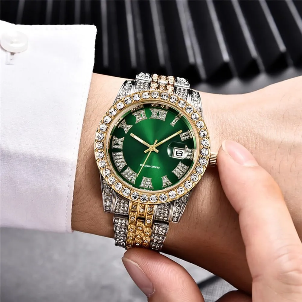 Hop addictive withdrawal percussion conductivity Watches for Men Iced-Out Bling Diamond Luxury Quartz Watches with Date Hip 