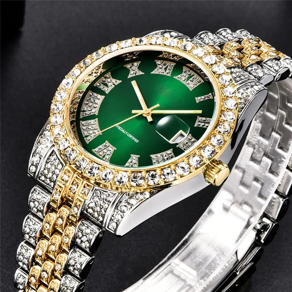 Hop addictive withdrawal percussion conductivity Watches for Men Iced-Out Bling Diamond Luxury Quartz Watches with Date Hip 