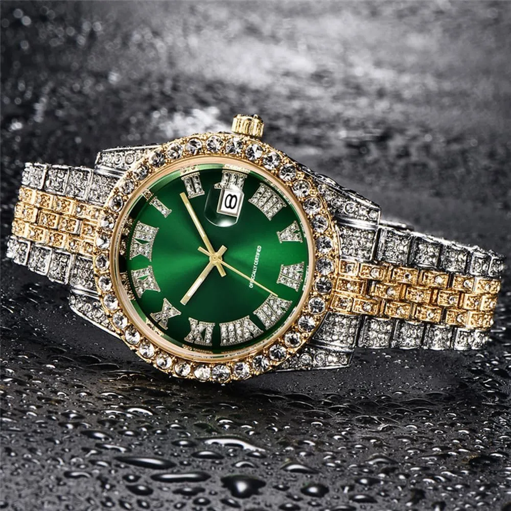 Hop addictive withdrawal percussion conductivity Watches for Men Iced-Out Bling Diamond Luxury Quartz Watches with Date Hip 