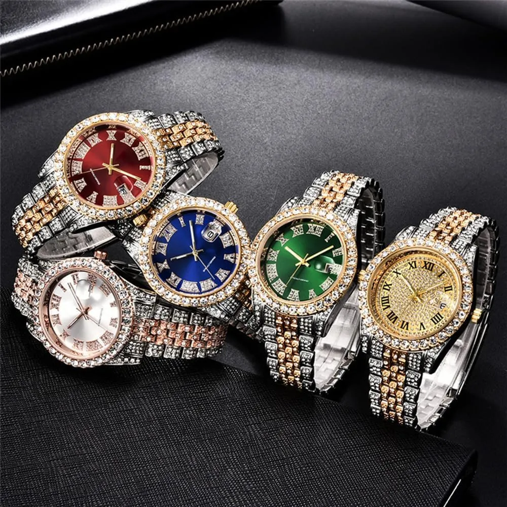 Hop addictive withdrawal percussion conductivity Watches for Men Iced-Out Bling Diamond Luxury Quartz Watches with Date Hip 