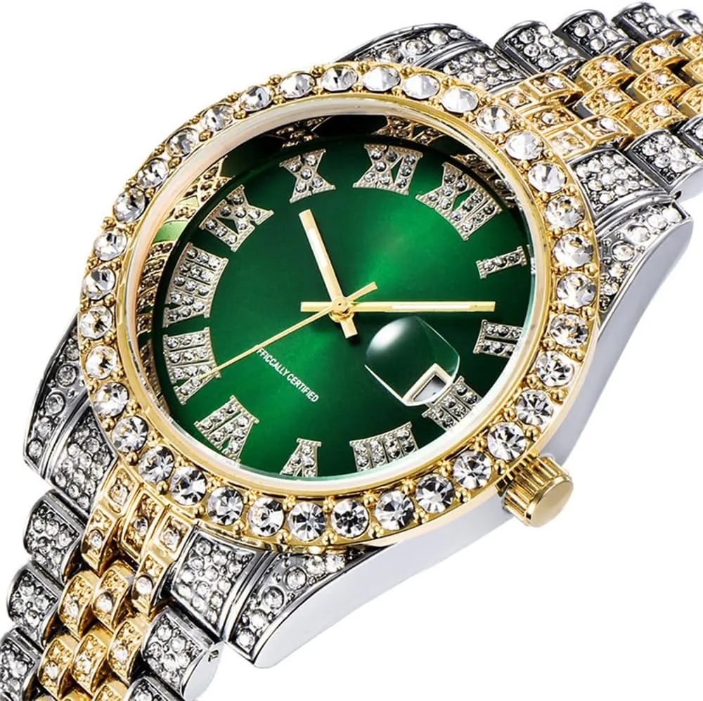 Hop addictive withdrawal percussion conductivity Watches for Men Iced-Out Bling Diamond Luxury Quartz Watches with Date Hip 