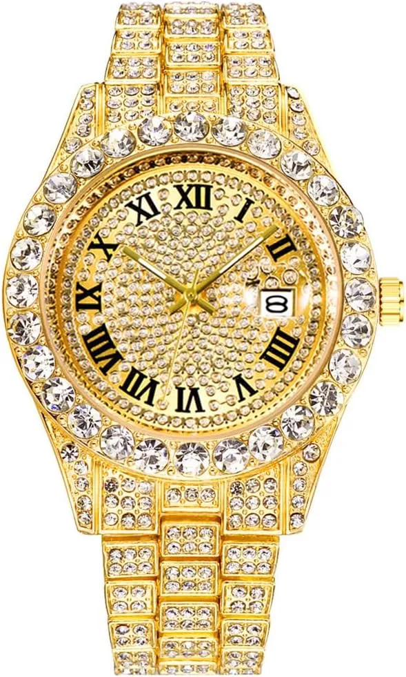 Hop Iced anomie Out Men's Rhinestone Watch Diamond Analog Quartz Watch Hip 