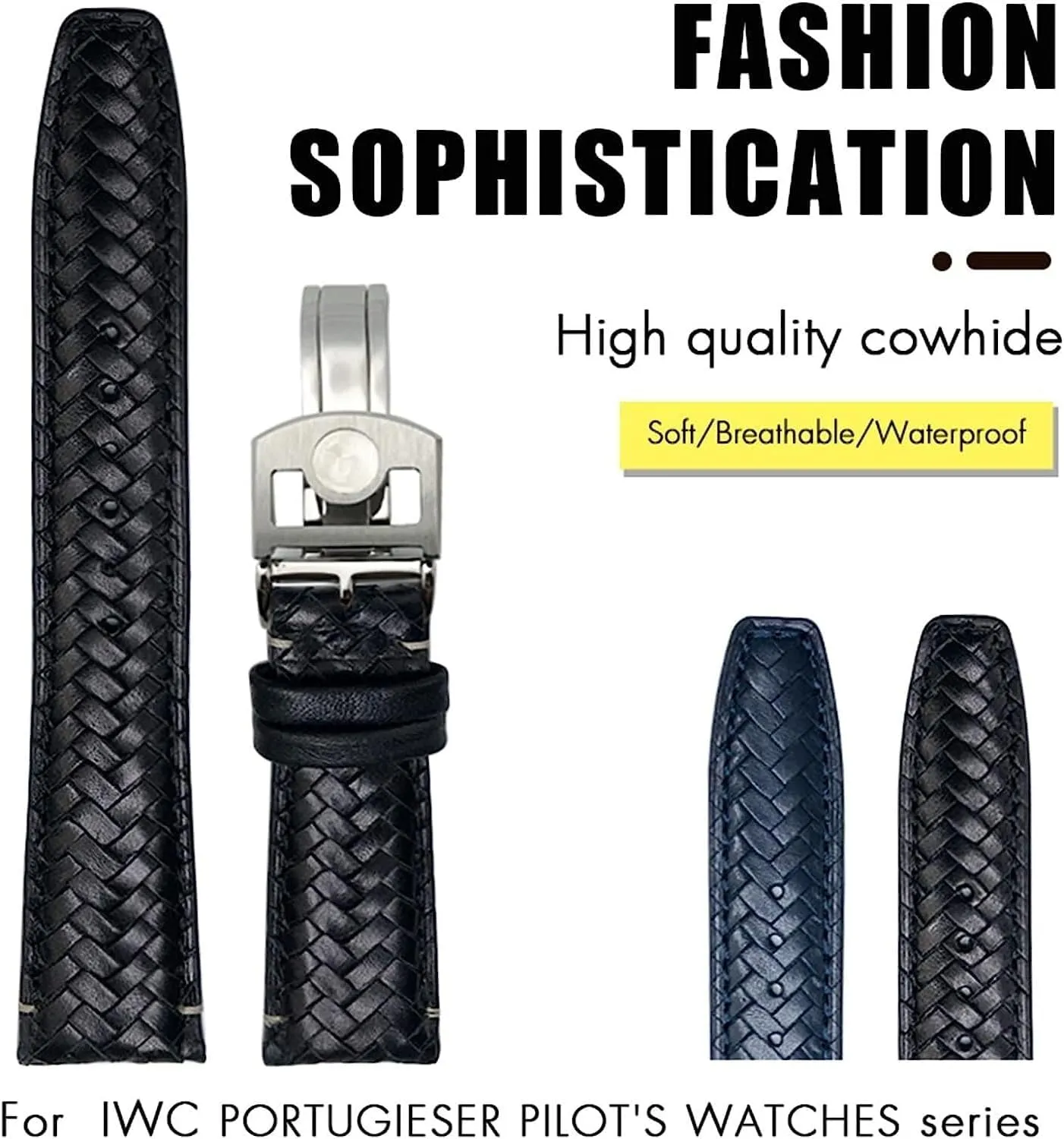 humid particle universal substantive Watchband Fit For IWC Portugieser Pilots Genuine Leather Watch Strap 20mm 21mm 22mm Curved End Cowhide Woven 