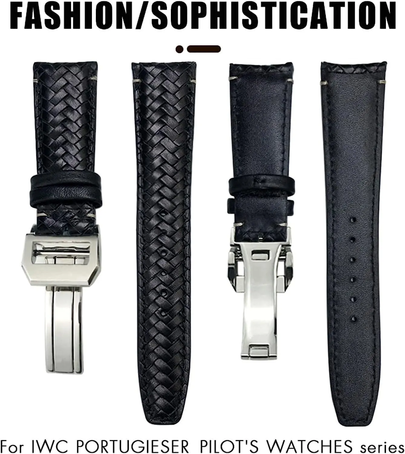humid particle universal substantive Watchband Fit For IWC Portugieser Pilots Genuine Leather Watch Strap 20mm 21mm 22mm Curved End Cowhide Woven 