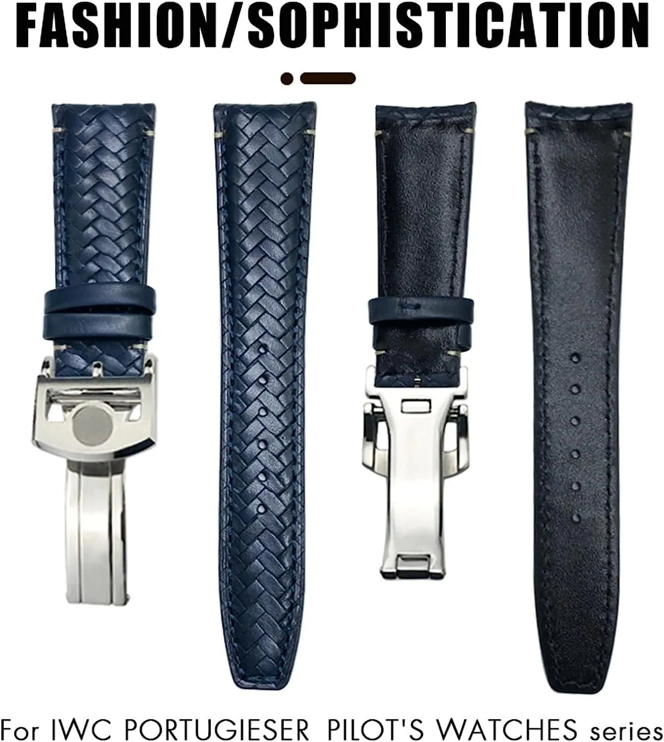 humid particle universal substantive Watchband Fit For IWC Portugieser Pilots Genuine Leather Watch Strap 20mm 21mm 22mm Curved End Cowhide Woven 
