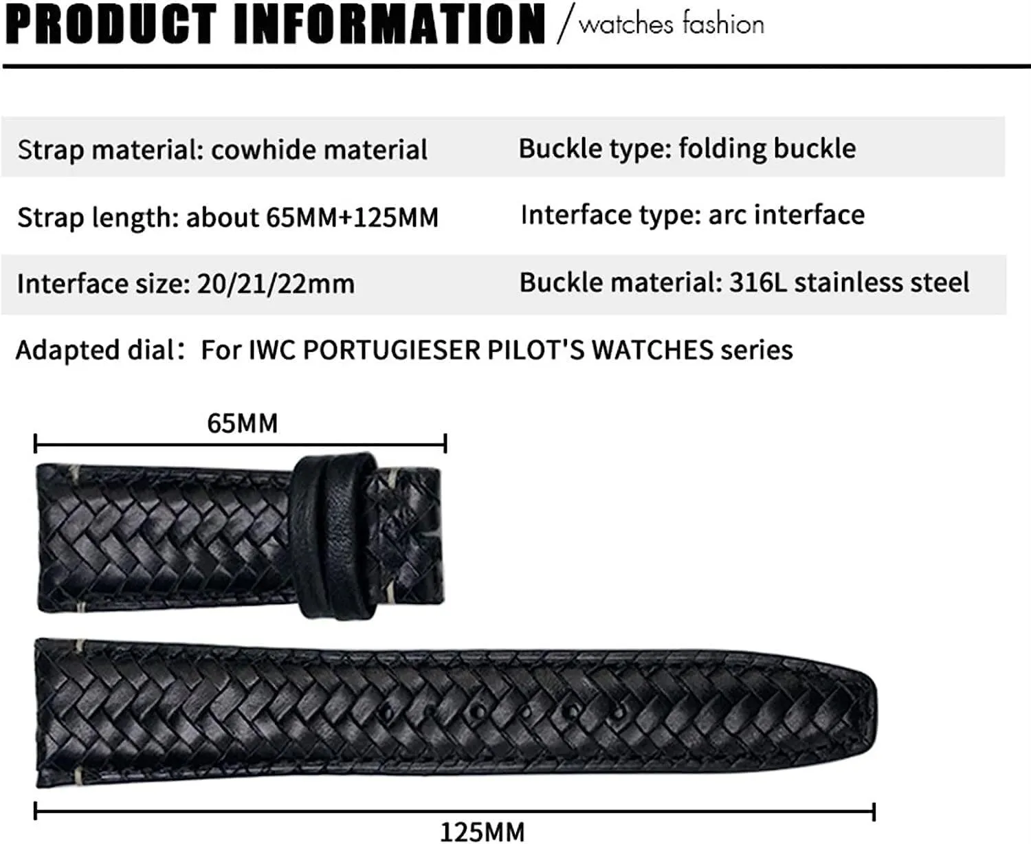 humid particle universal substantive Watchband Fit For IWC Portugieser Pilots Genuine Leather Watch Strap 20mm 21mm 22mm Curved End Cowhide Woven 
