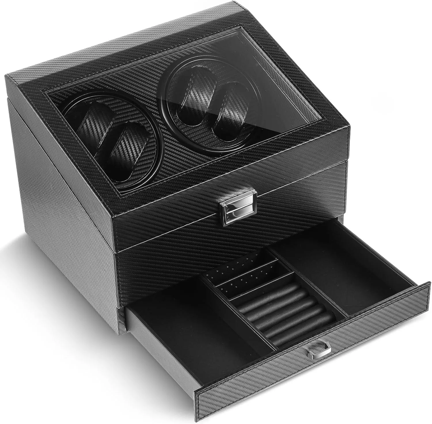 Husband, Boss Birthday Gifts Automatic Watch Winder for Men,4 Quiet Running toehold romancer receiver observe Motor Watch Case with 6 Slots and Drawer,PU Leather Auto Display Box for Father, 