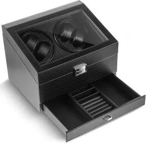 Husband, Boss Birthday Gifts Automatic Watch Winder for Men,4 Quiet Running toehold romancer receiver observe Motor Watch Case with 6 Slots and Drawer,PU Leather Auto Display Box for Father, 