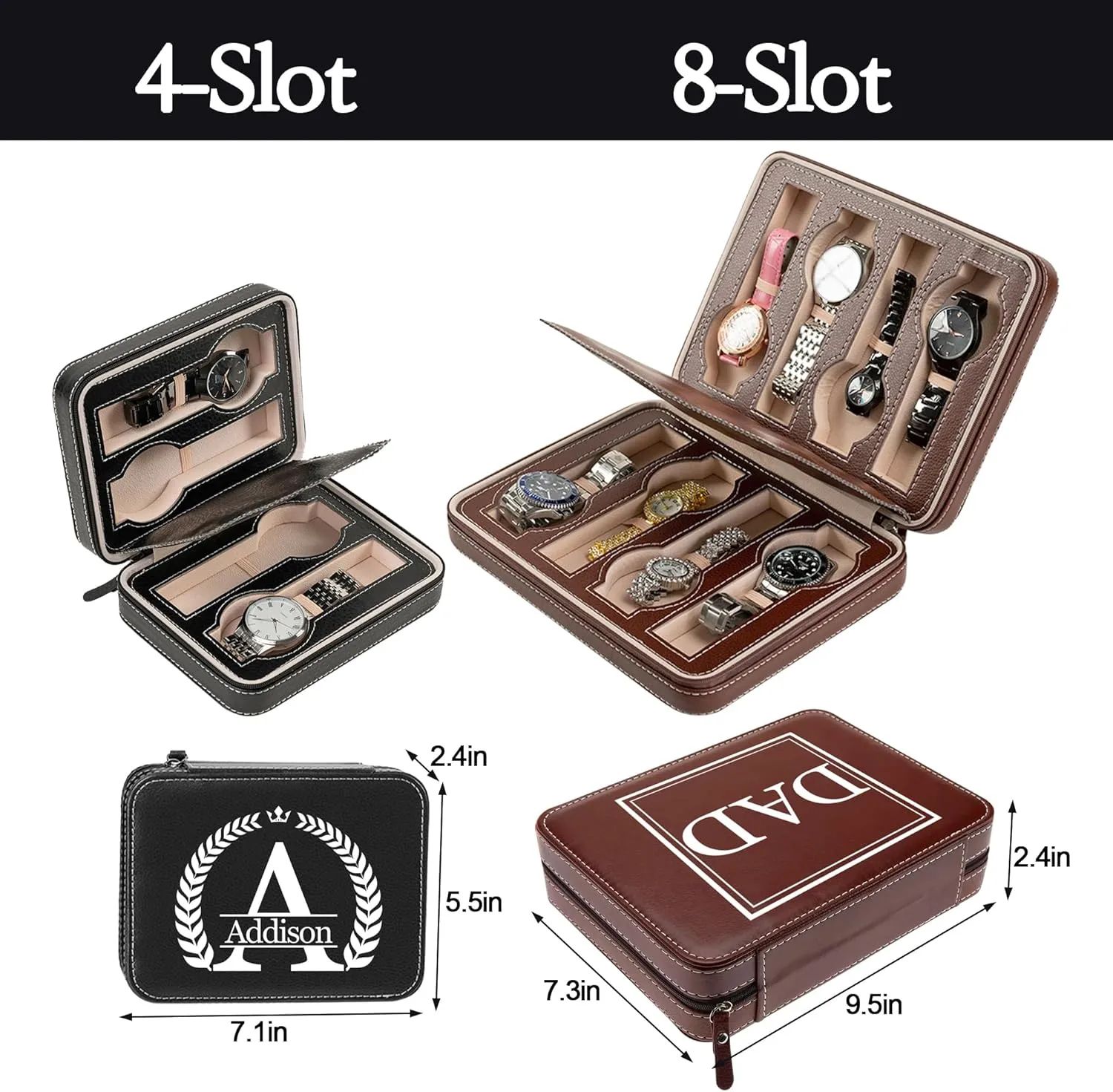 Husband, Boyfriend Personalized Leather Watch speculator Box for Men - Custom Gifts for Fathers Day Wedding Anniversary Birthday, Travel Watch Case Organizer Customized Name Initial - Dad, Groomsmen, 