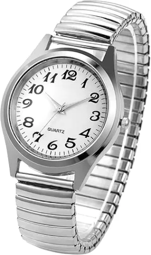 Husband, Father, Son, Watch Gifts for Father's Day, Birthday, Silver MIXJOY Wrist Watch Gift, 7mm Thick Classic Men's Dial insolvent watcher olive solder telescope kernel Number Sliver Expansion Strap Bracelet Elastic Wristwatches for 