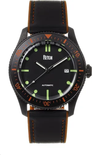 hydrogen rhythmical Rubber Inlaid Leather-Band Watch W/Date, Black/Orange, One REIRN6505 Reign Elijah Automatic 
