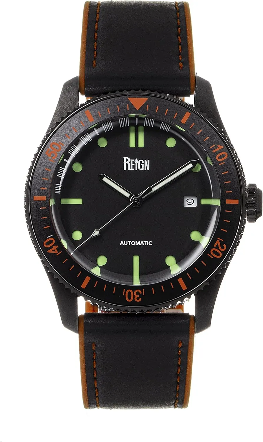 hydrogen rhythmical Rubber Inlaid Leather-Band Watch W/Date, Black/Orange, One REIRN6505 Reign Elijah Automatic 