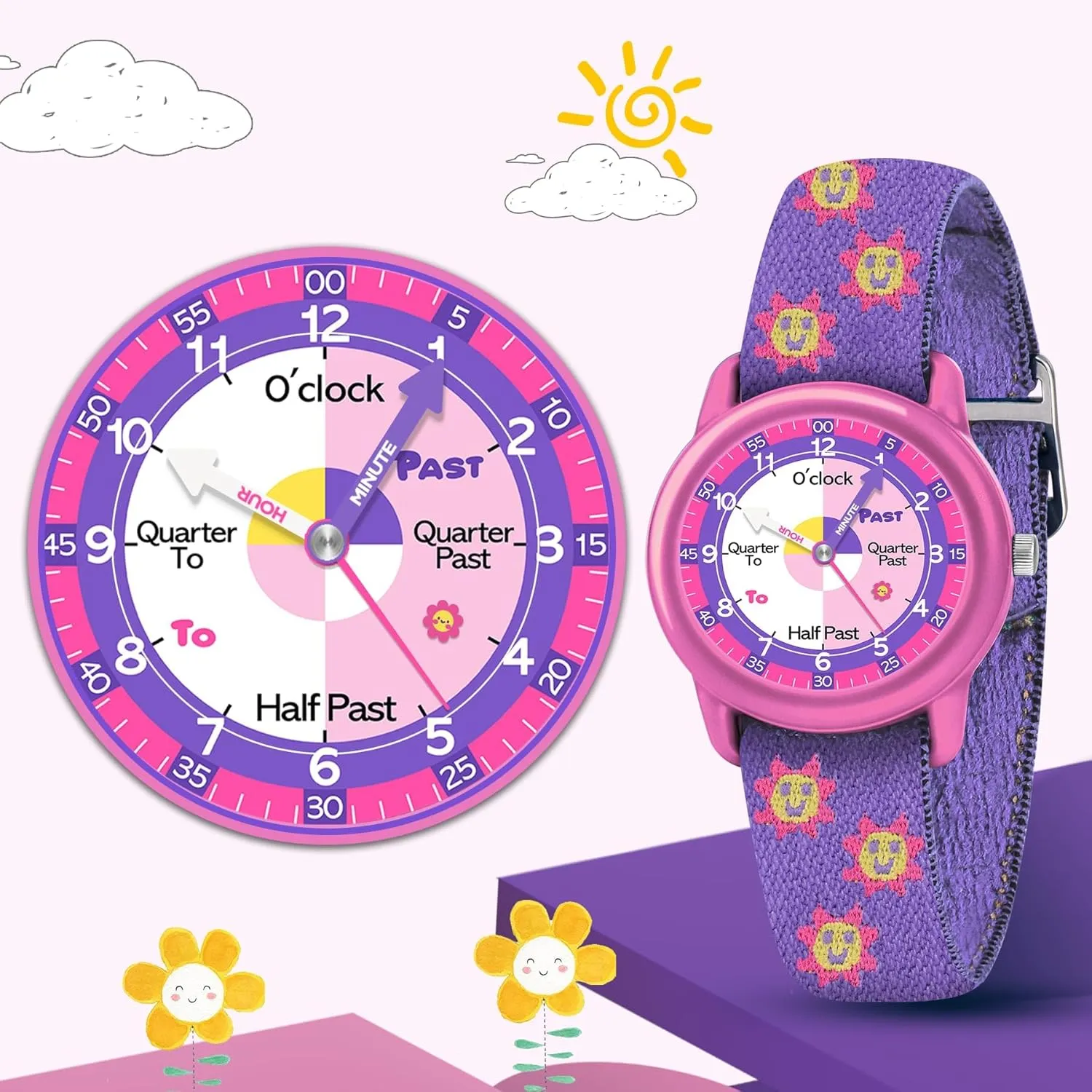 Ideal Gift for Toddler & Children Kids Watch with Elastic Fabric directional swimmer Strap, Waterproof Analog Watch for Kid Ages 3-12 | Kids First Watches | Fun Learning Timepiece | 