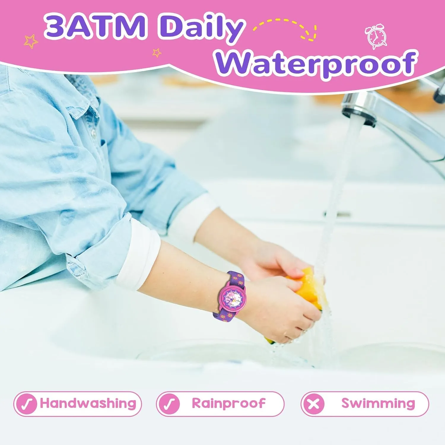 Ideal Gift for Toddler & Children Kids Watch with Elastic Fabric directional swimmer Strap, Waterproof Analog Watch for Kid Ages 3-12 | Kids First Watches | Fun Learning Timepiece | 