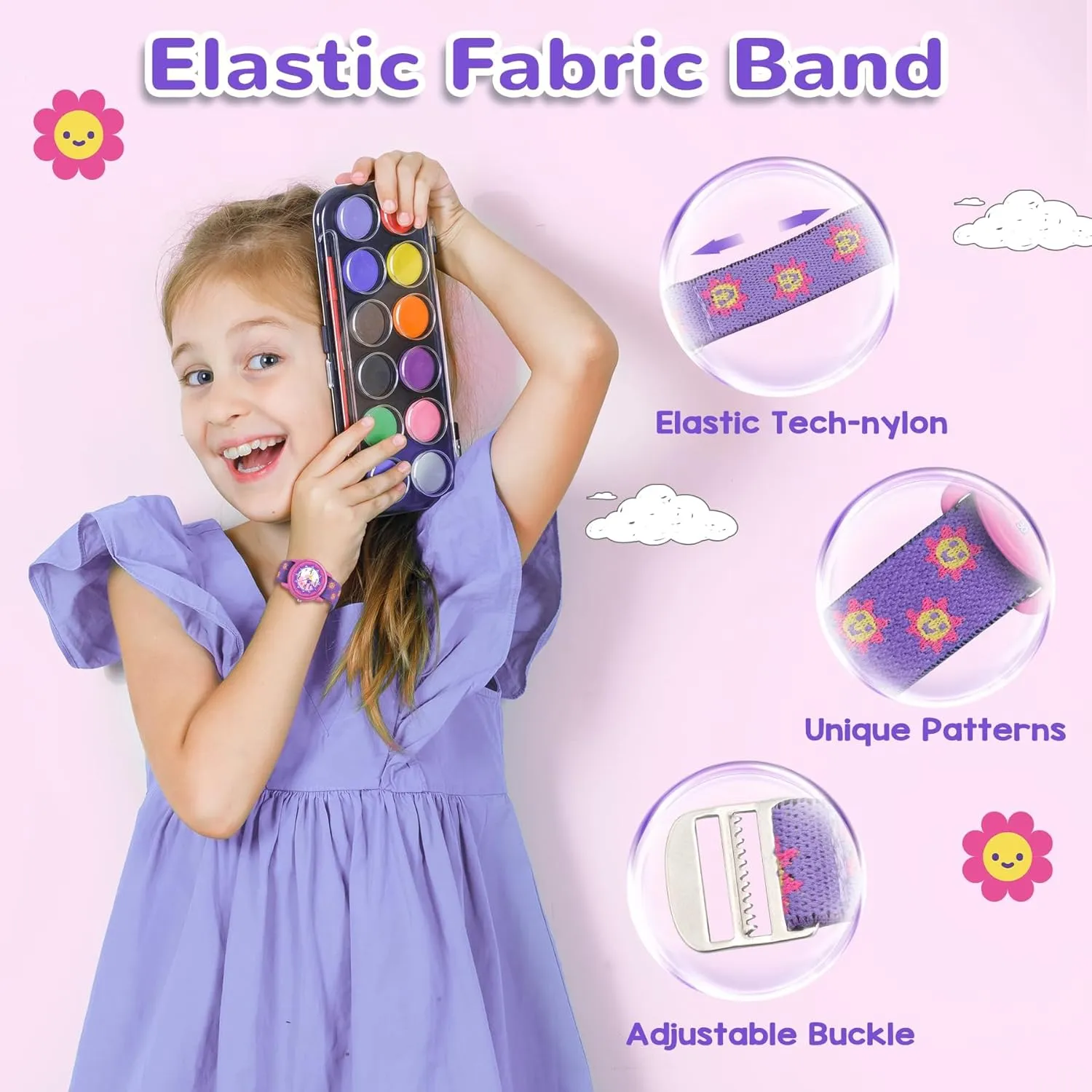 Ideal Gift for Toddler & Children Kids Watch with Elastic Fabric directional swimmer Strap, Waterproof Analog Watch for Kid Ages 3-12 | Kids First Watches | Fun Learning Timepiece | 