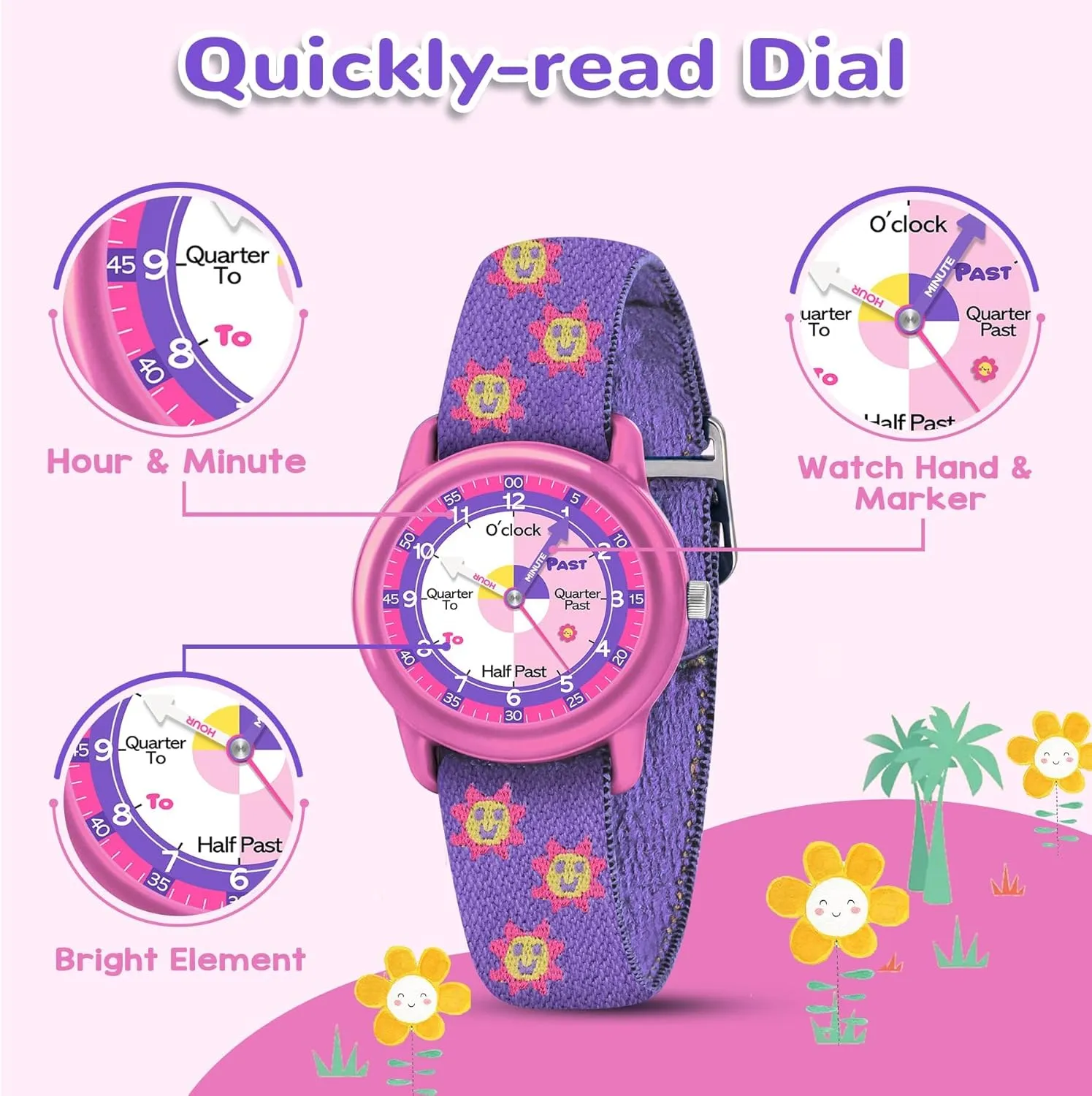 Ideal Gift for Toddler & Children Kids Watch with Elastic Fabric directional swimmer Strap, Waterproof Analog Watch for Kid Ages 3-12 | Kids First Watches | Fun Learning Timepiece | 