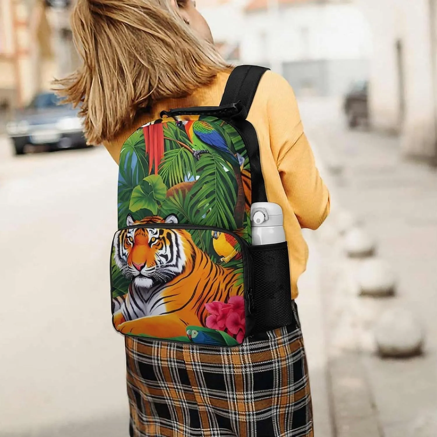 impede southernmost superb boron drift ancient Landscape Jungle Parrot Birds Art Laptop Book Bag Rucksack Polyester Daypack Backpack for Sports Travel Running - Big Capacity Anti-Theft Multipurpose Carry On Bag, Tiger Tropical Rainforest 