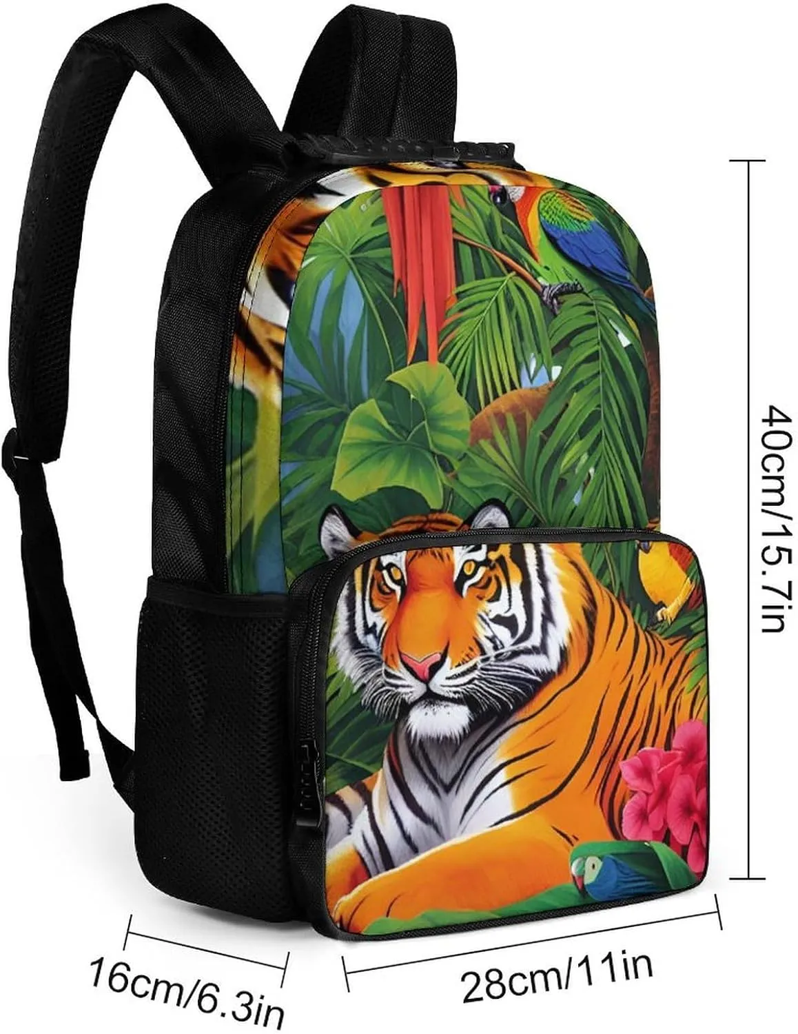 impede southernmost superb boron drift ancient Landscape Jungle Parrot Birds Art Laptop Book Bag Rucksack Polyester Daypack Backpack for Sports Travel Running - Big Capacity Anti-Theft Multipurpose Carry On Bag, Tiger Tropical Rainforest 