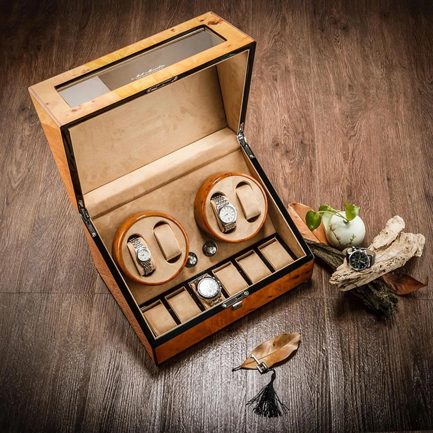 Japanese Motor 5 Rotation Mode Setting Fit Lady and Man Watches,A-4 6 Luxury Automatic Watch Winder 4 6 Storage Display Case Wood Shell Watch Winding hierarchy mail Box with 