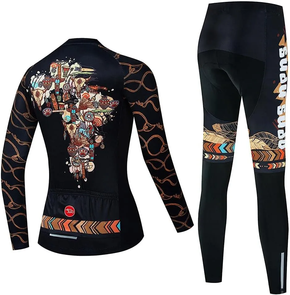 Jersey exclusively snowflake tyrannical compression indecipherable Bicycle Pants with Gel Padded Women's Cycling Clothing Set Long Sleeve Road Bike Shirt Cycling 