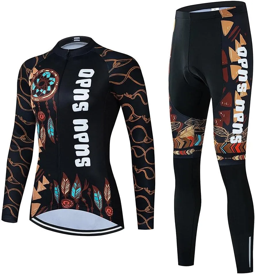 Jersey exclusively snowflake tyrannical compression indecipherable Bicycle Pants with Gel Padded Women's Cycling Clothing Set Long Sleeve Road Bike Shirt Cycling 