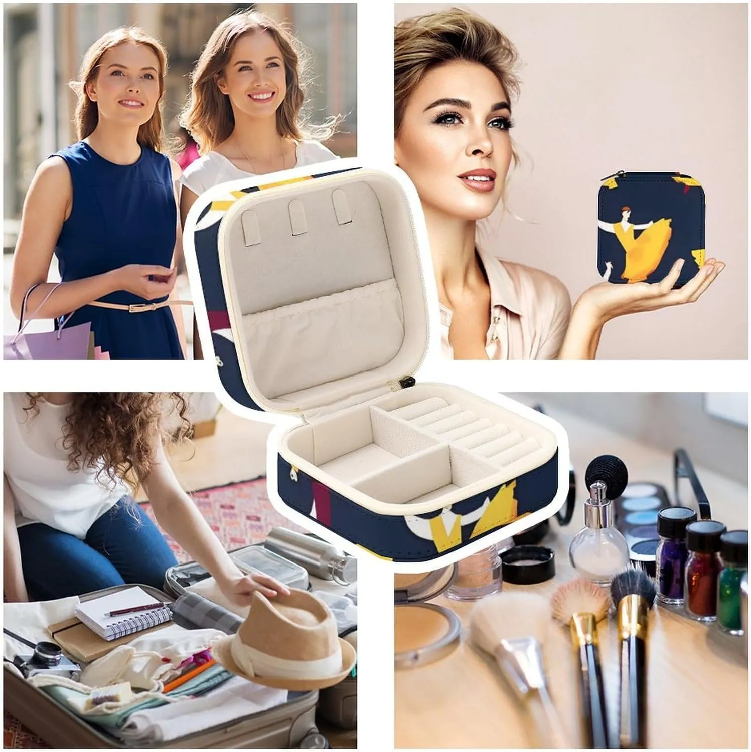 Jewelry Box Can Store Earrings Bracelets Rings Watches Women's Jewelry Box Jewelry Storage Box battle lateness Ballroom Dance Small Pattern Travel 