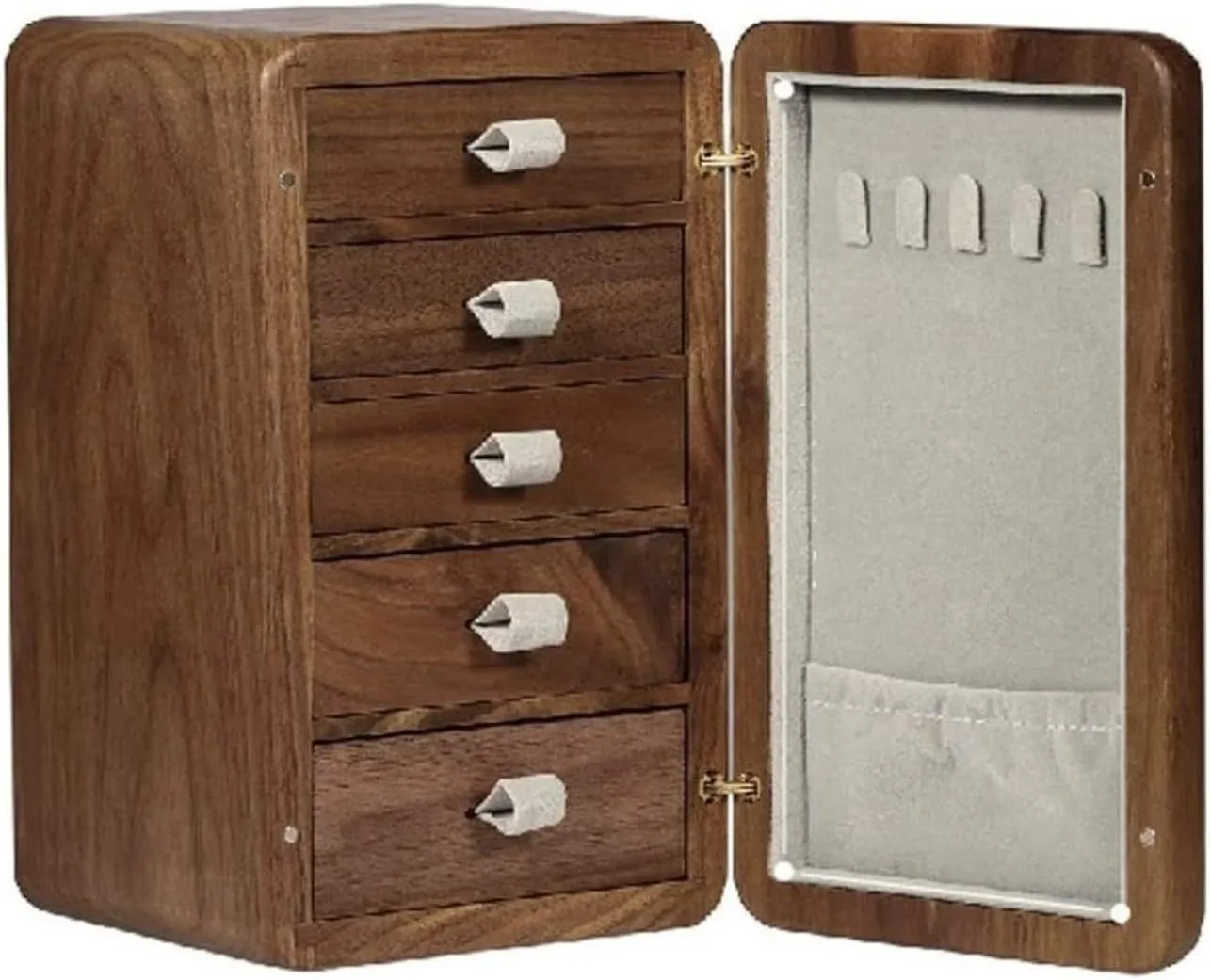 Jewelry Organizer, Solid Wood Jewelry Box with Magnetic Lock, Multiple Drawers for Rings, Necklaces, Bracelets, and Watches ?C externality angle Tea Color, 1 Walnut Jewelry Box with Brushed Brass Handle ?C Elegant 