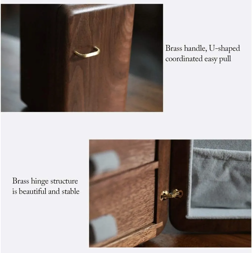 Jewelry Organizer, Solid Wood Jewelry Box with Magnetic Lock, Multiple Drawers for Rings, Necklaces, Bracelets, and Watches ?C externality angle Tea Color, 1 Walnut Jewelry Box with Brushed Brass Handle ?C Elegant 