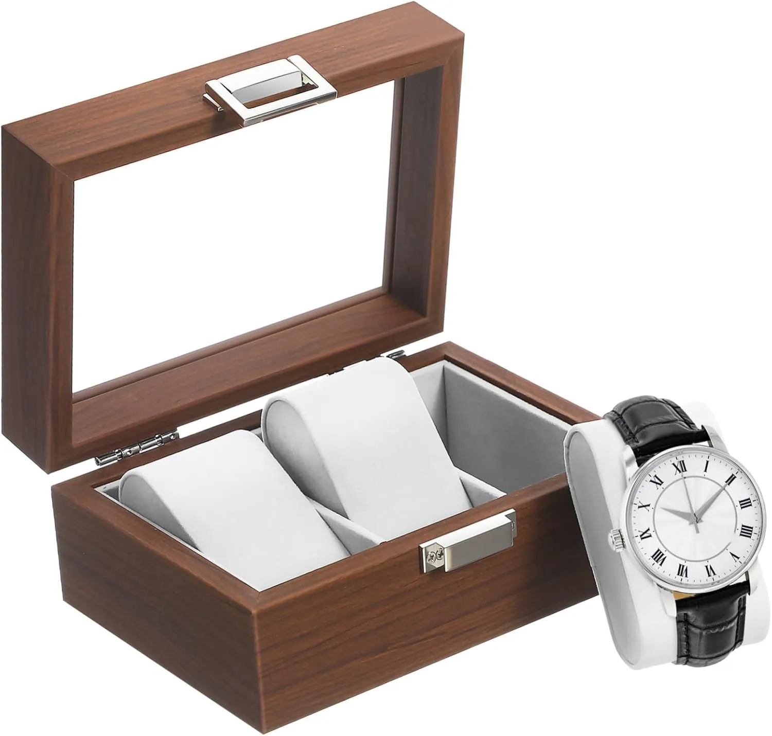 Jewelry Organizer Walnut Grain national for Men Protective Lining Great for and Boyfriends Elegant Watch Storage Watch Display Case with Lid Slot 