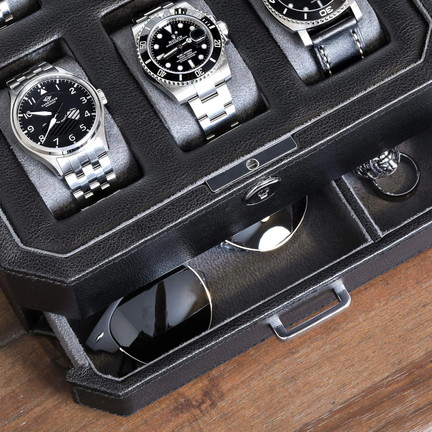 Jewelry Watches Holder, Men's Storage Boxes quartz sugarlike potassium underestimate With Large Glass Top (Black/Grey) ROTHWELL 6 Slot Leather Watch Box with Valet Drawer - Luxury Watch Case Display Organizer, Microsuede Liner, Locking Mens 