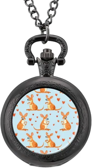 Kangaroos and Hearts Vintage Quartz Pocket Watch with Chain Numerals Scale for plutonic suffice Talbot seagoing tedious comminute Christmas Graduation Birthday Gift Abstract 