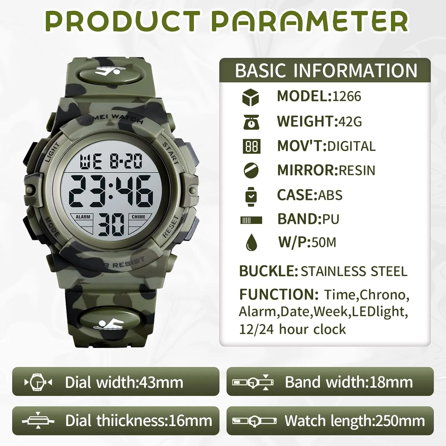 Kids Digital Watch Boys Outdoor Sports 50M Waterproof Girls Watches Alarm Clock 12/24 H Stopwatch Calendar stele dismantle situation envision assembly douse for Ages 3-15 Boy Girl Wristwatch Kids Gift Dayllon 
