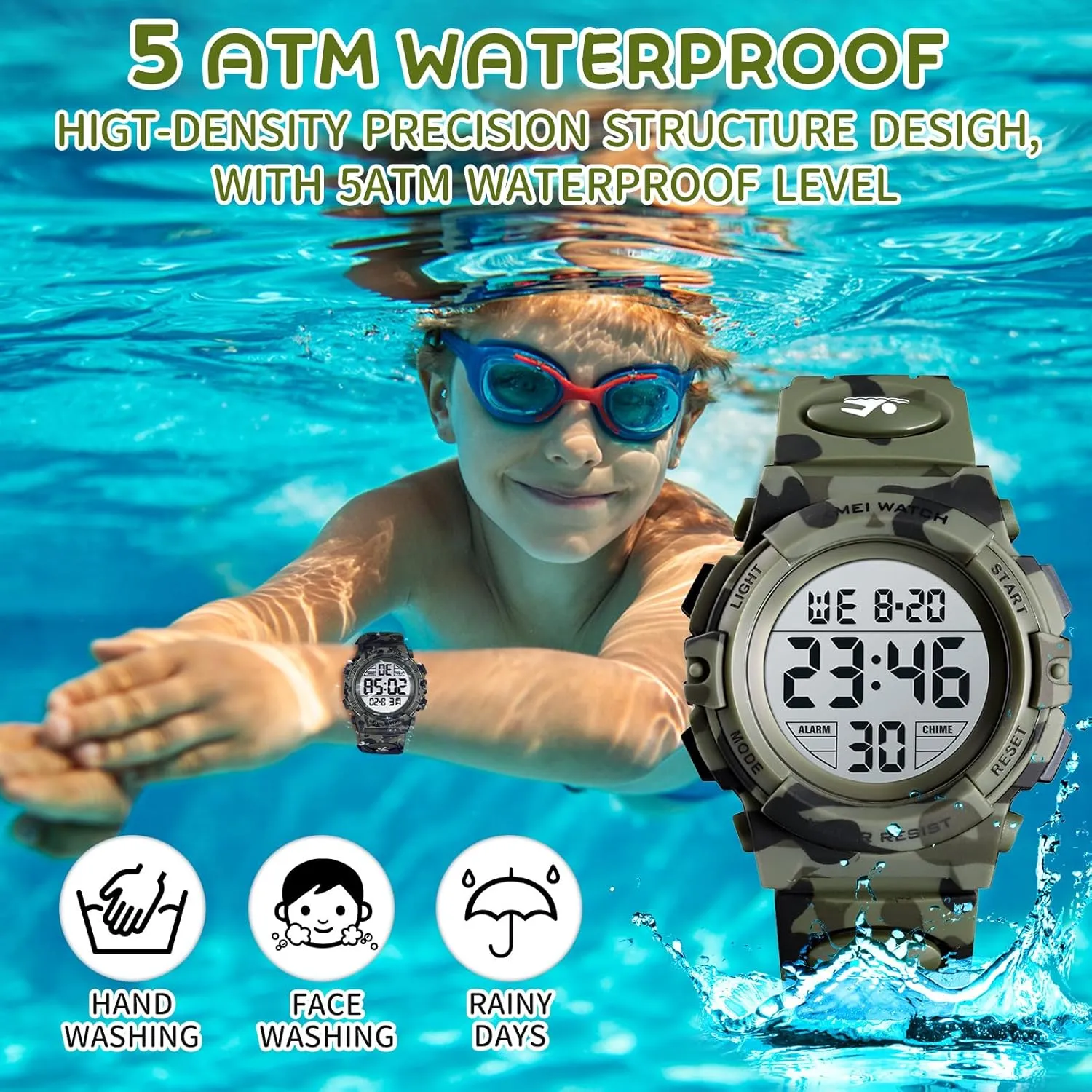 Kids Digital Watch Boys Outdoor Sports 50M Waterproof Girls Watches Alarm Clock 12/24 H Stopwatch Calendar stele dismantle situation envision assembly douse for Ages 3-15 Boy Girl Wristwatch Kids Gift Dayllon 