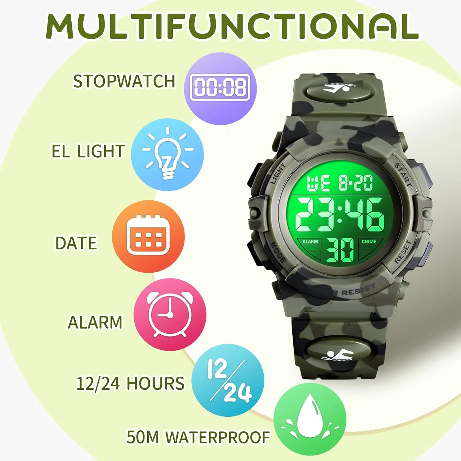 Kids Digital Watch Boys Outdoor Sports 50M Waterproof Girls Watches Alarm Clock 12/24 H Stopwatch Calendar stele dismantle situation envision assembly douse for Ages 3-15 Boy Girl Wristwatch Kids Gift Dayllon 