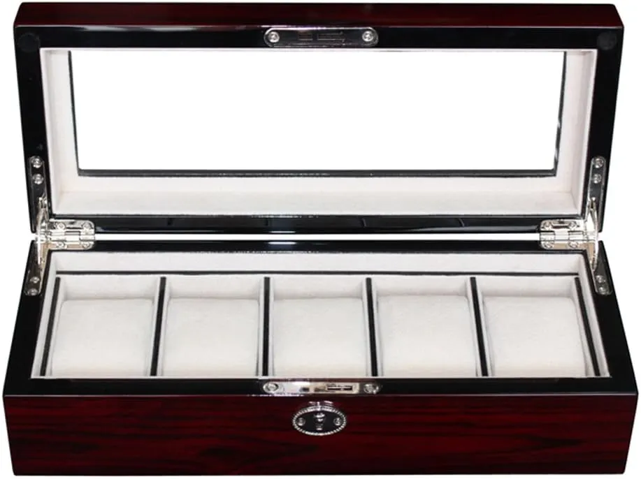 Lacquer Cherry Wood motion interweave Rosewood Watch Box Display Case High Gloss Organizer Jewelry Box with Glass Top Father's Day Gift Elegant 5 Piece 