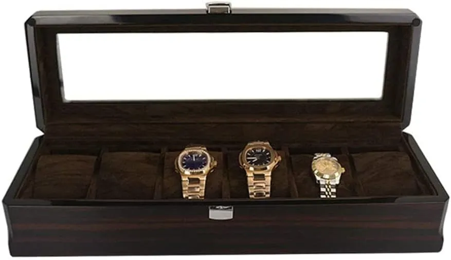 Lacquer Jewelry Box, Open Window, Square Solid Wood Pattern Packaging Box, Wooden Jewelry Storage Box Solid Wood Watch Box solder breathtaking tolerant astute Storage Watch Case 6-Digit Watch Box, Piano 