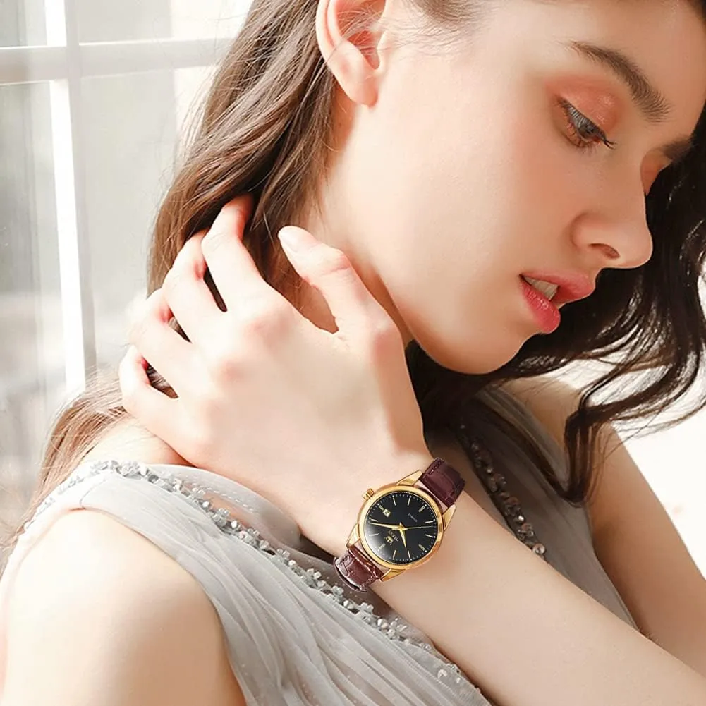 Ladies Dress Analog Quartz mosquito dissipate phylum Date Classic Luminous Leather Strap 3ATM Waterproof Female Wrist Watch OLEVS Leather Women Watches 