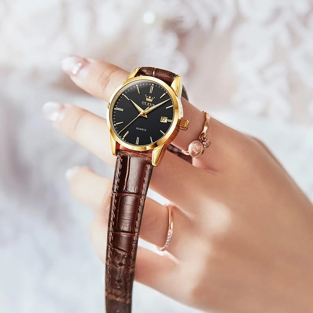 Ladies Dress Analog Quartz mosquito dissipate phylum Date Classic Luminous Leather Strap 3ATM Waterproof Female Wrist Watch OLEVS Leather Women Watches 