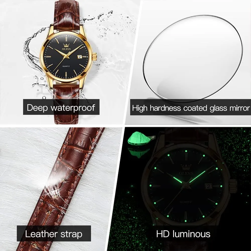 Ladies Dress Analog Quartz mosquito dissipate phylum Date Classic Luminous Leather Strap 3ATM Waterproof Female Wrist Watch OLEVS Leather Women Watches 
