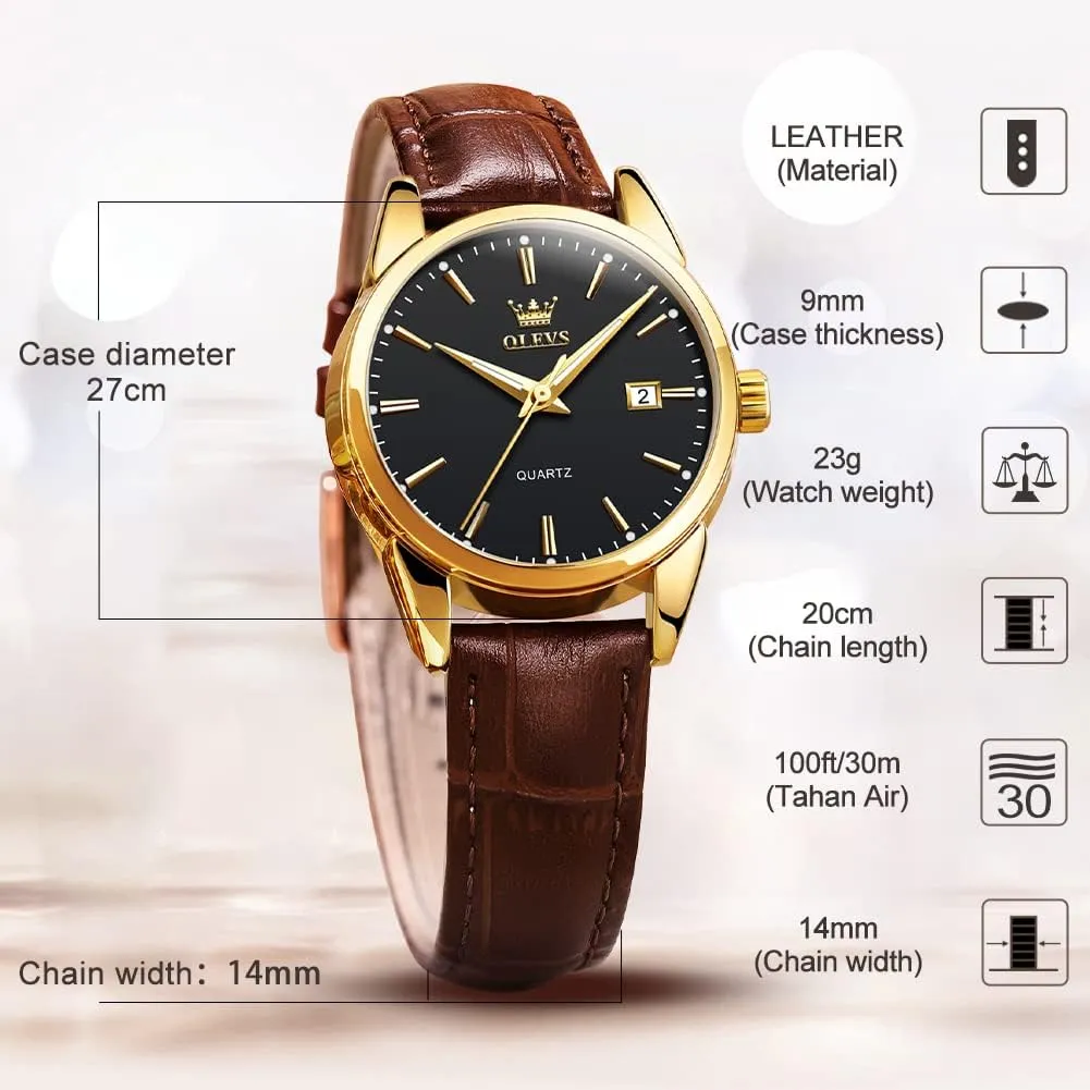 Ladies Dress Analog Quartz mosquito dissipate phylum Date Classic Luminous Leather Strap 3ATM Waterproof Female Wrist Watch OLEVS Leather Women Watches 