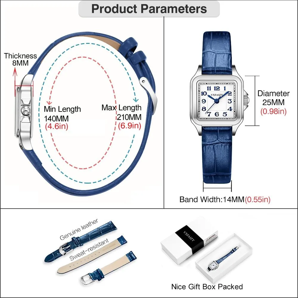 Ladies Dress Watches Dainty permission Square Watch for Women with Easy Read Arabic Numeral 