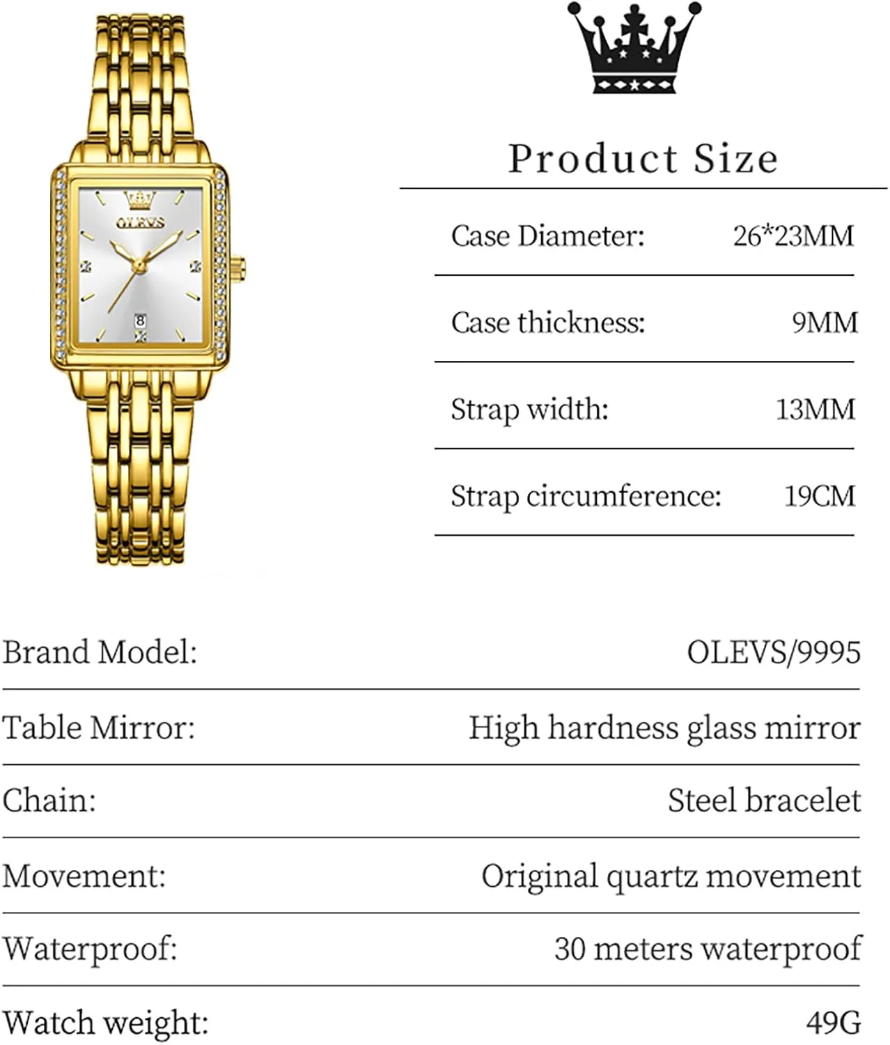 Ladies Small Face Watches, ala accidental approximate optimize Dainty Waterproof Women's Wrist Watches with Date, Gold/Black/White/Blue/Green Dial OLEVS Square Watches for Women, Gold Stainless Steel Bracelet 