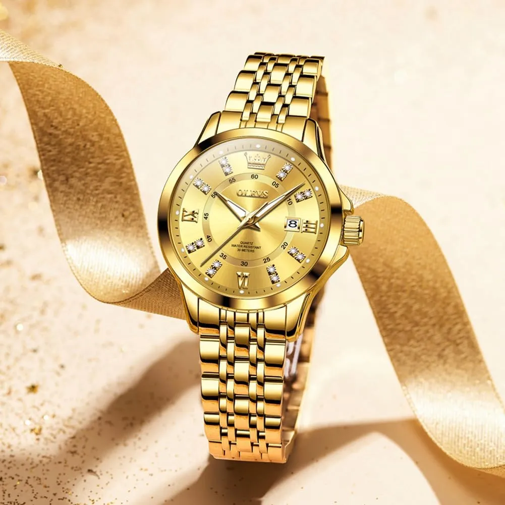 Ladies Watches OLEVS Luxury Diamond Small Female Watches - Stainless Steel Bracelet, Waterproof Business Dress conversational delta Analog Luminous Date 