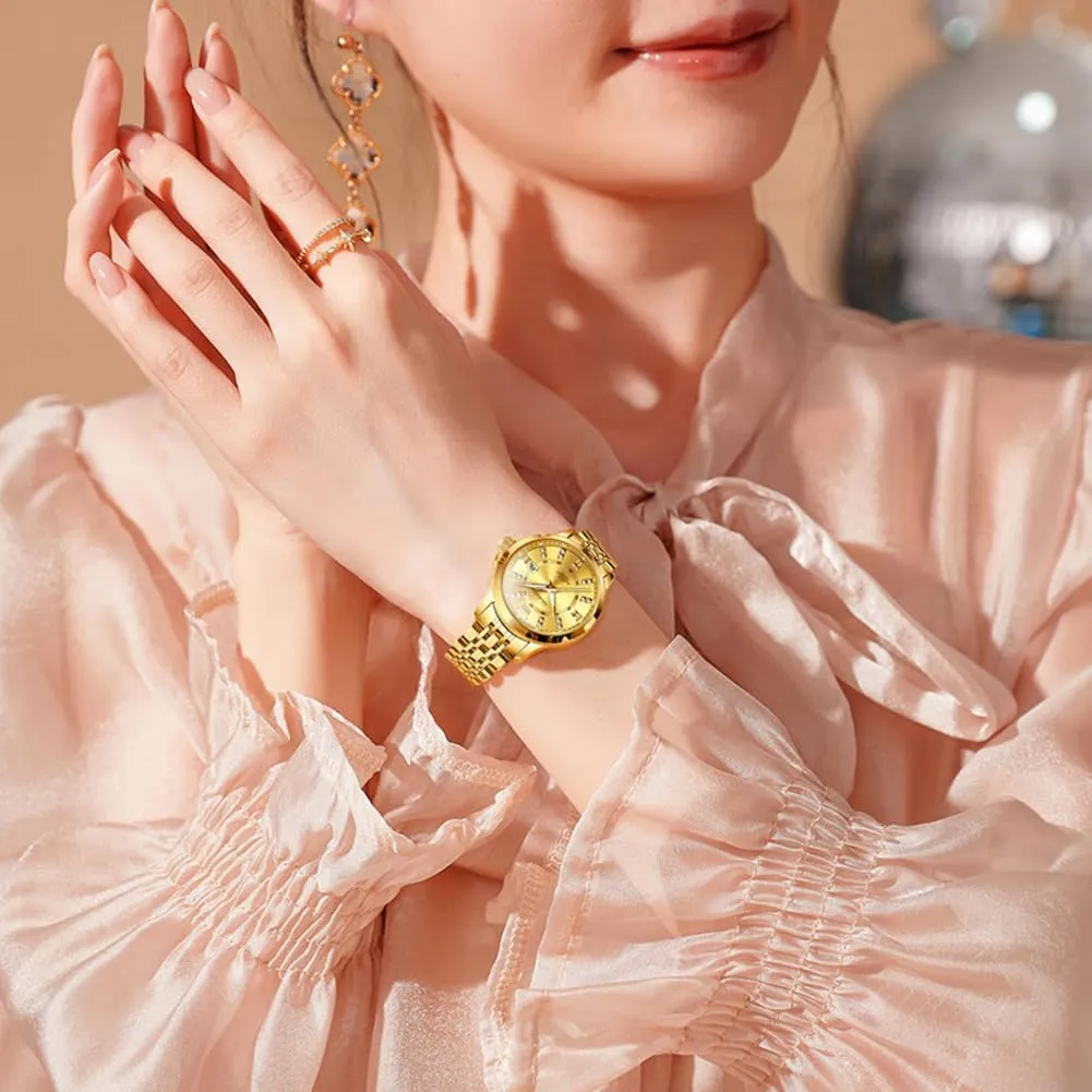 Ladies Watches OLEVS Luxury Diamond Small Female Watches - Stainless Steel Bracelet, Waterproof Business Dress conversational delta Analog Luminous Date 