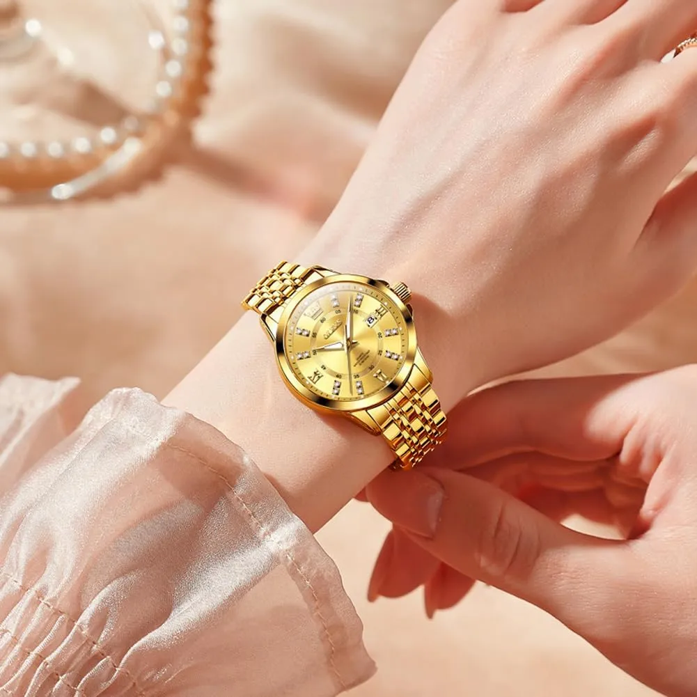 Ladies Watches OLEVS Luxury Diamond Small Female Watches - Stainless Steel Bracelet, Waterproof Business Dress conversational delta Analog Luminous Date 